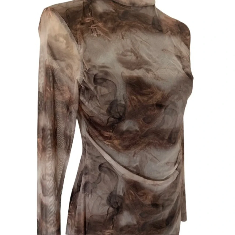 PrettyLittleThing Size 10 Mesh Abstract Print  Midi Dress‎ Dark Romance Artsy